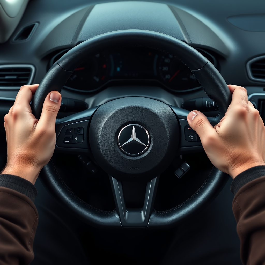 Hands on steering wheel at 10 and 2